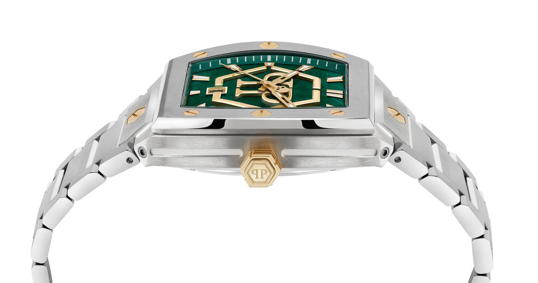 Philipp Plein Men’s Hexagon Phantom 44 mm Green Guilloché Bracelet Watch PWPUA0825