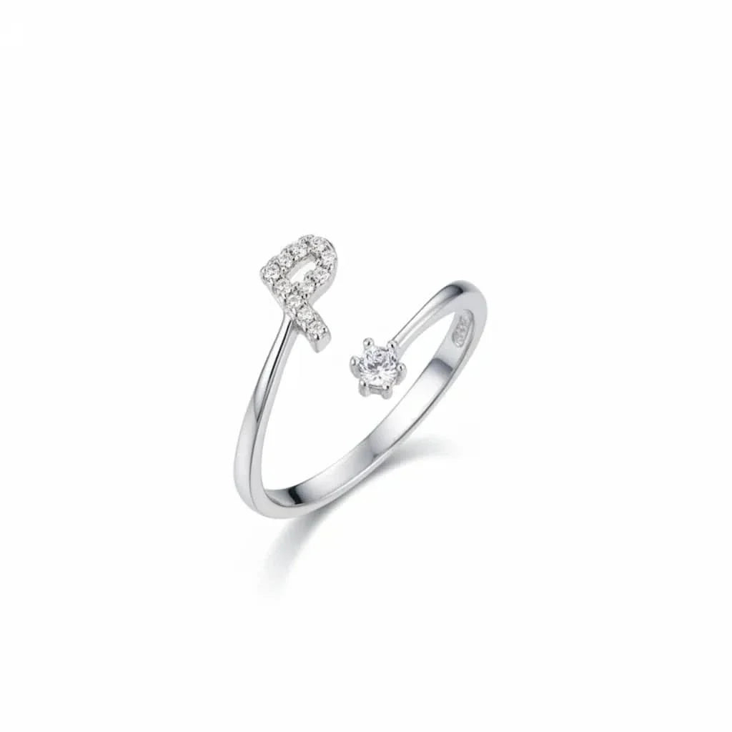 Diamond Initial Letter Silver Ring