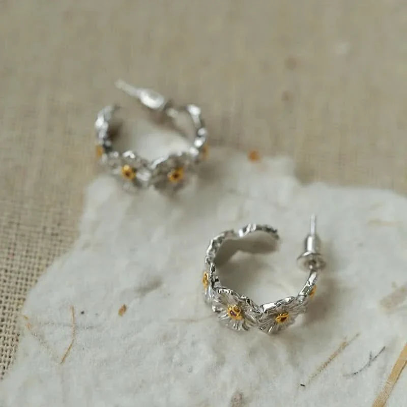 🌼 Daisy Blossom Sterling Silver Earrings