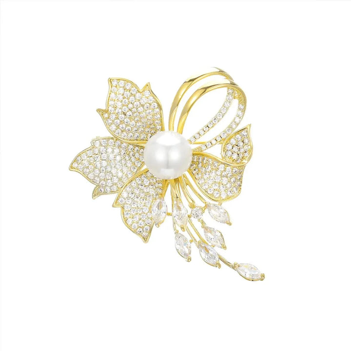 Elegant Pearl Floral Brooch