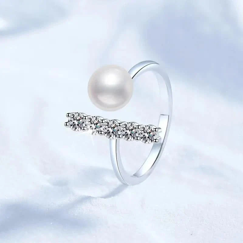 Pearl T Silver Adjustable Ring