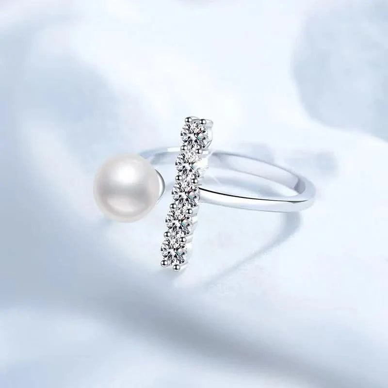 Pearl T Silver Adjustable Ring