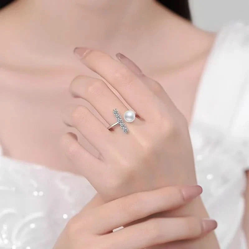 Pearl T Silver Adjustable Ring
