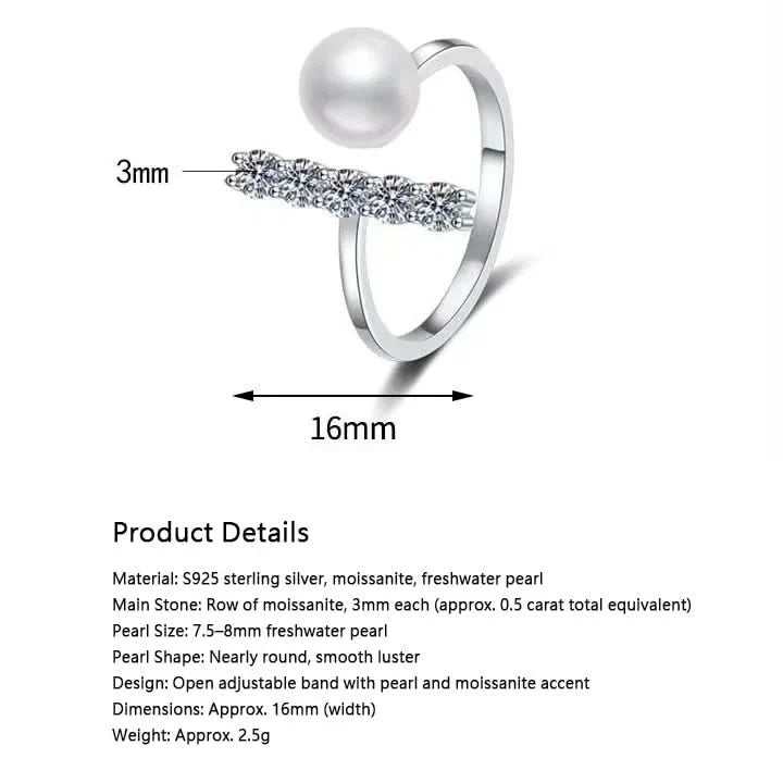 Pearl T Silver Adjustable Ring