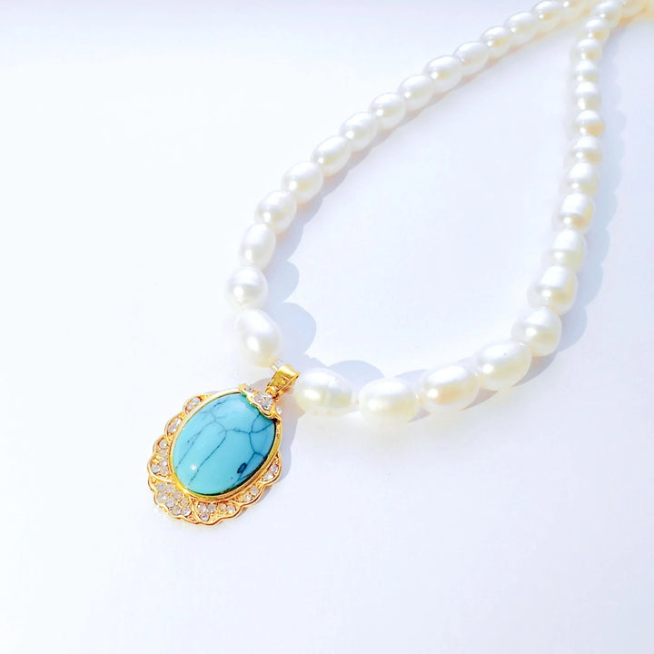 Pearl Choker Necklace with Turquoise