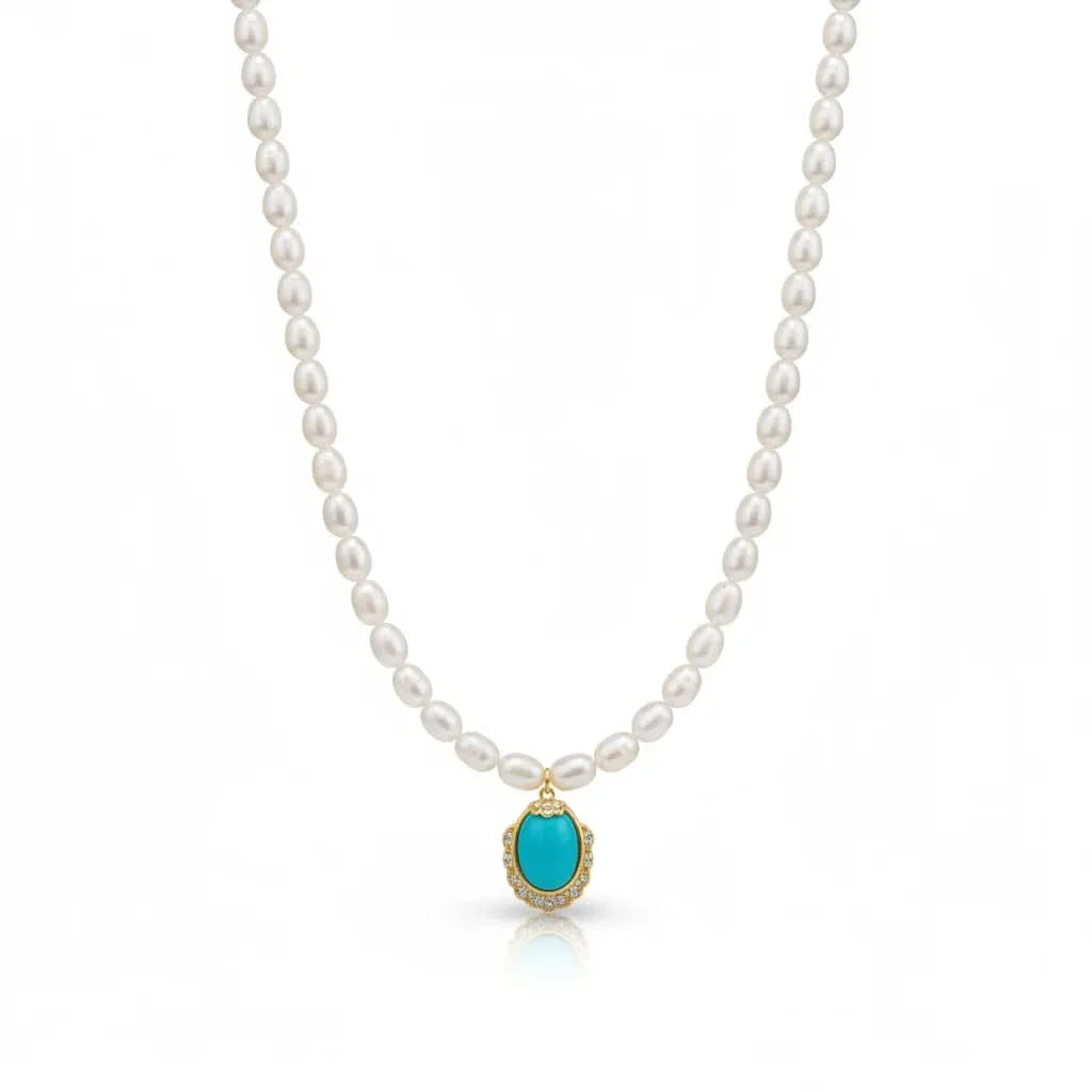Pearl Choker Necklace with Turquoise