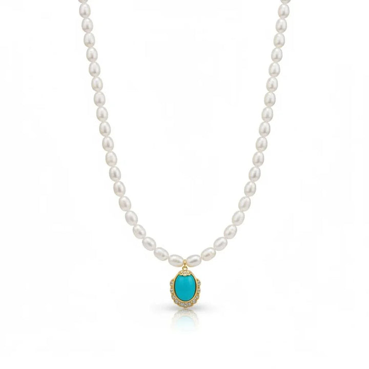 Pearl Choker Necklace with Turquoise
