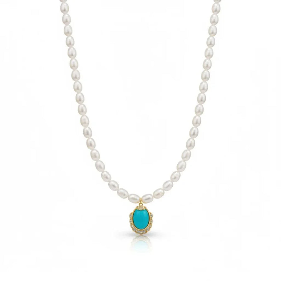 Pearl Choker Necklace with Turquoise