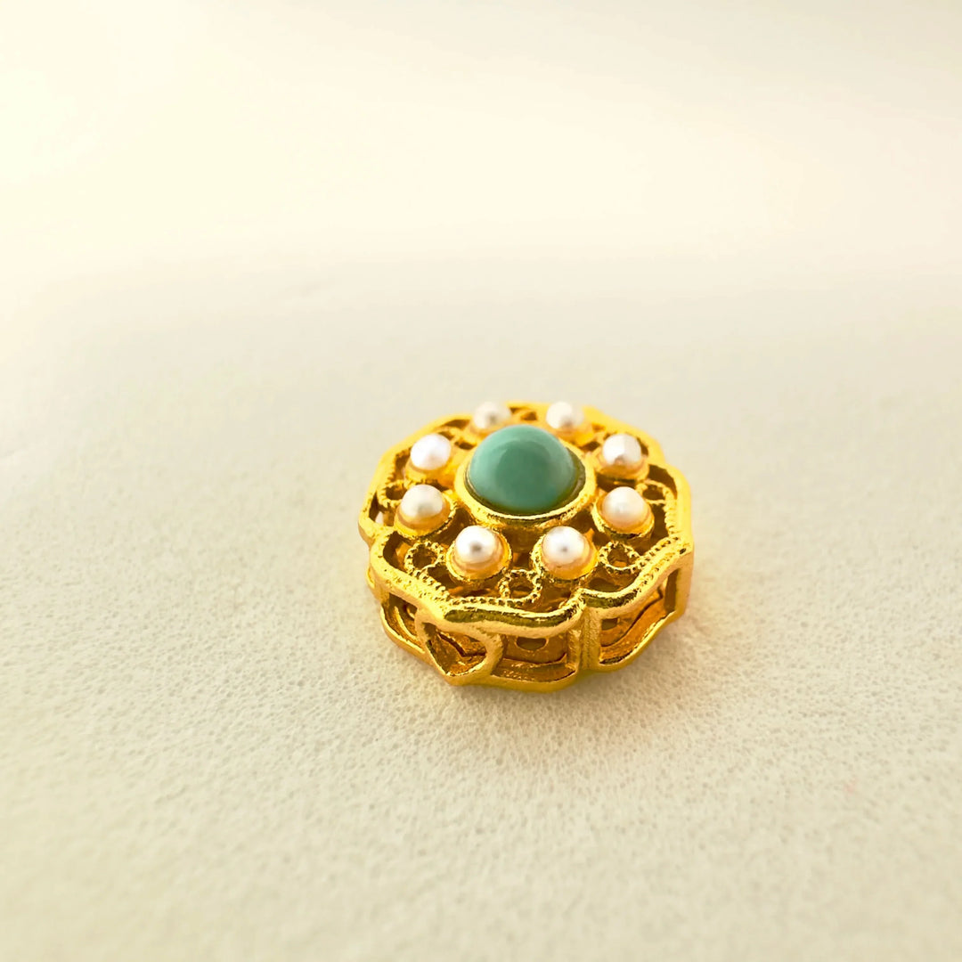 Pearl & Turquoise Vintage Hollow Pendant Necklace