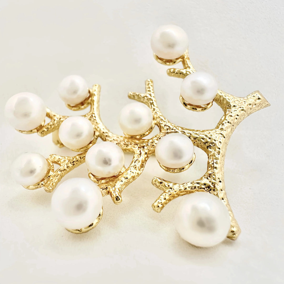 Gold Vermeil Tree Pearl Brooch