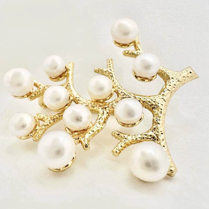 Gold Vermeil Tree Pearl Brooch