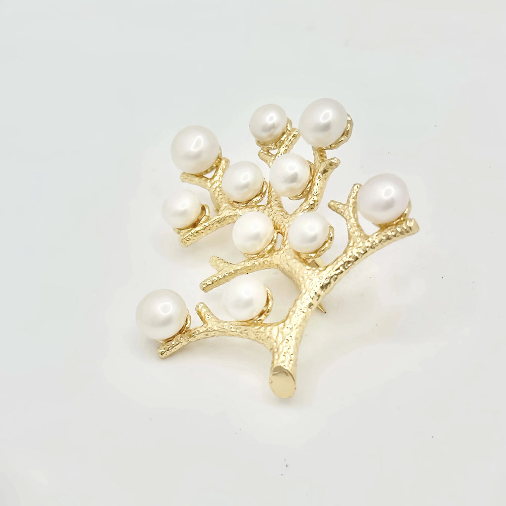 Gold Vermeil Tree Pearl Brooch