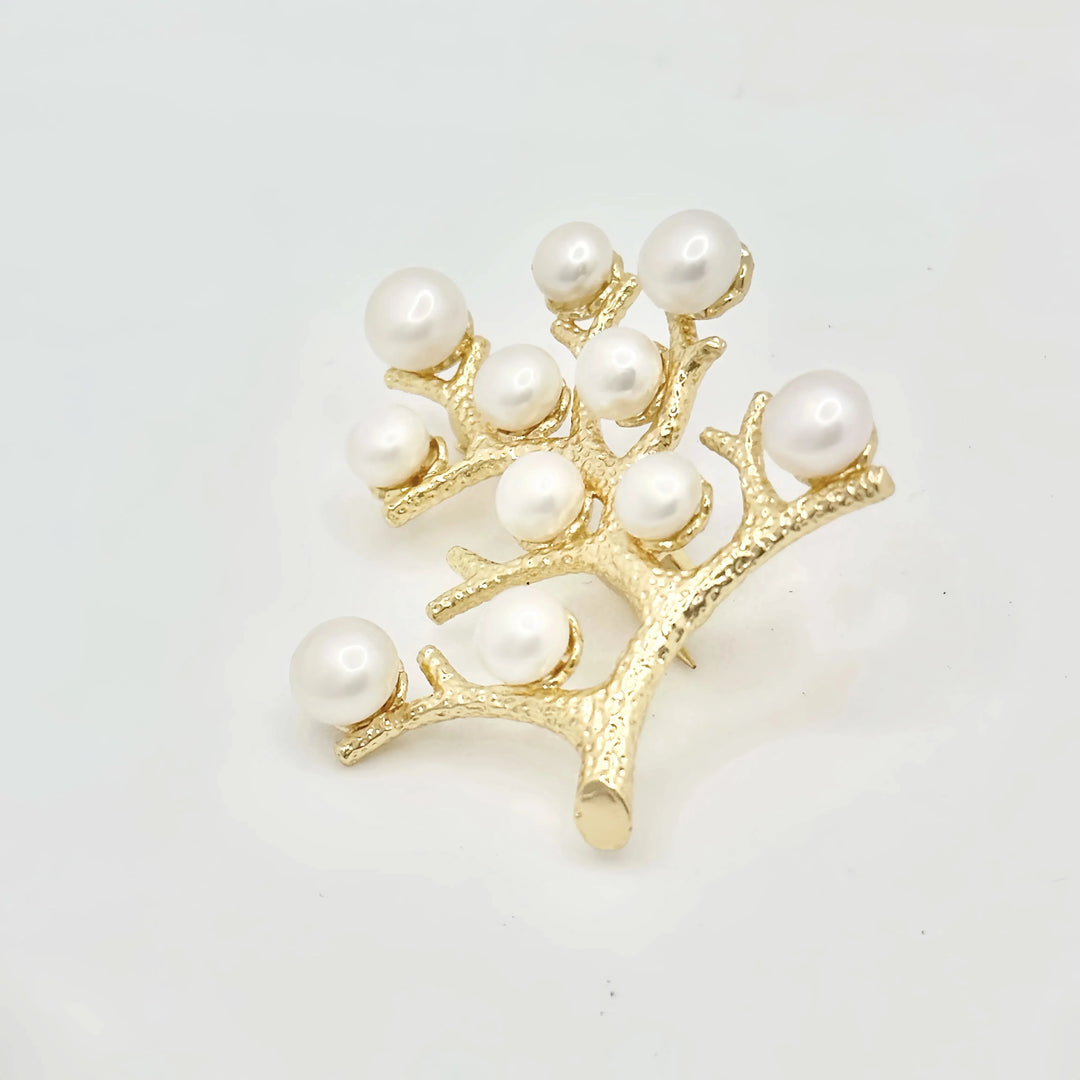 Gold Vermeil Tree Pearl Brooch