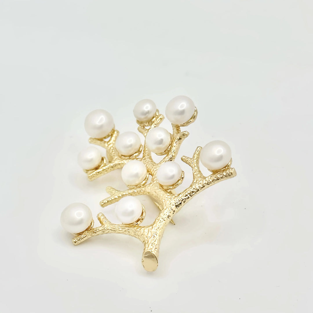Gold Vermeil Tree Pearl Brooch