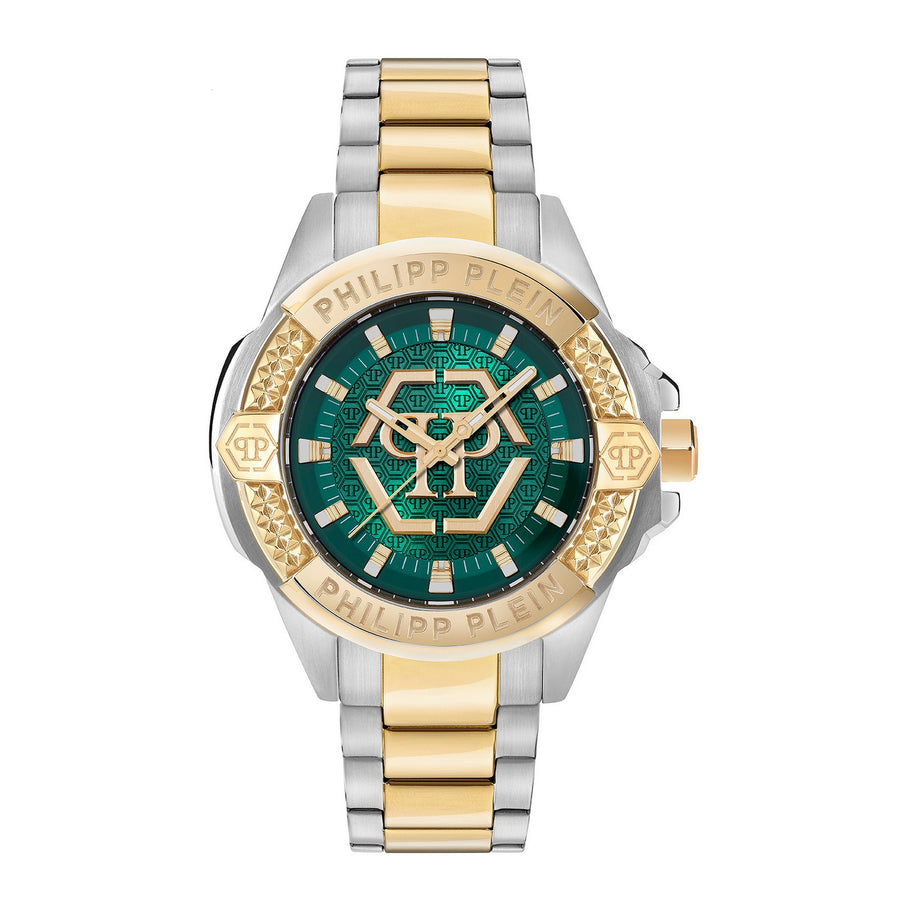Philipp Plein Mens Majesty Green Dial SS & Yellow Gold Tone Stainless Steel Watch PWBHA0626