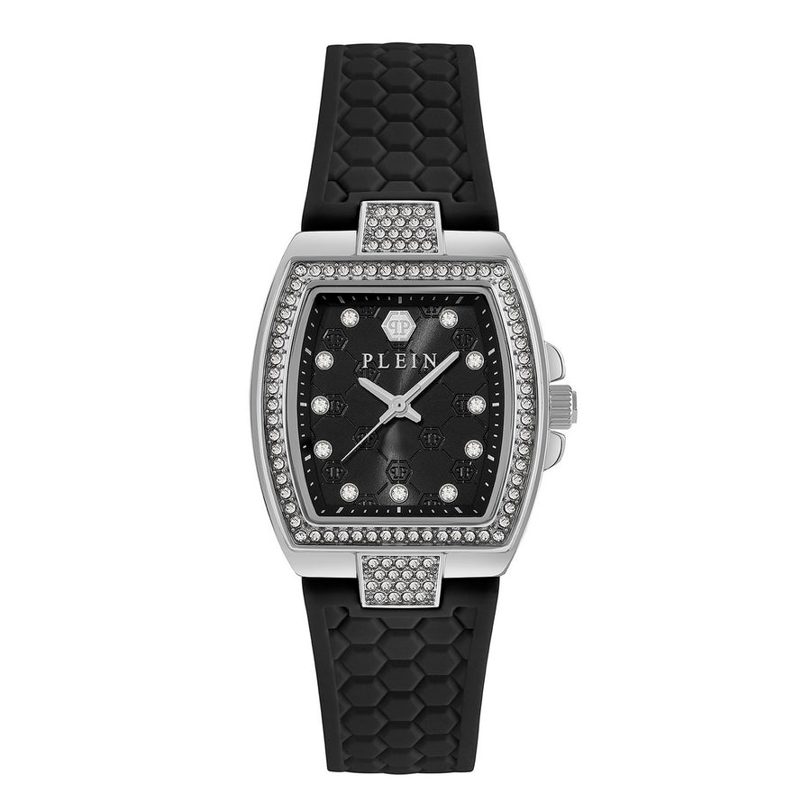 Philipp Plein Womens Supreme Black Dial Silver-Tone Silicone Watch PWCHA0126