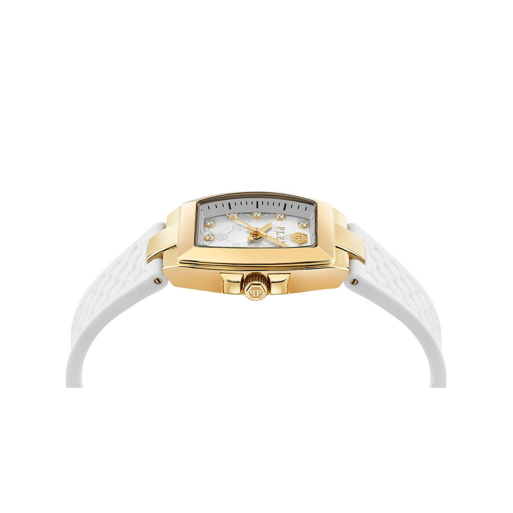 Philipp Plein Womens Supreme Silver White Dial Gold-Tone Silicone Watch PWCHA0226