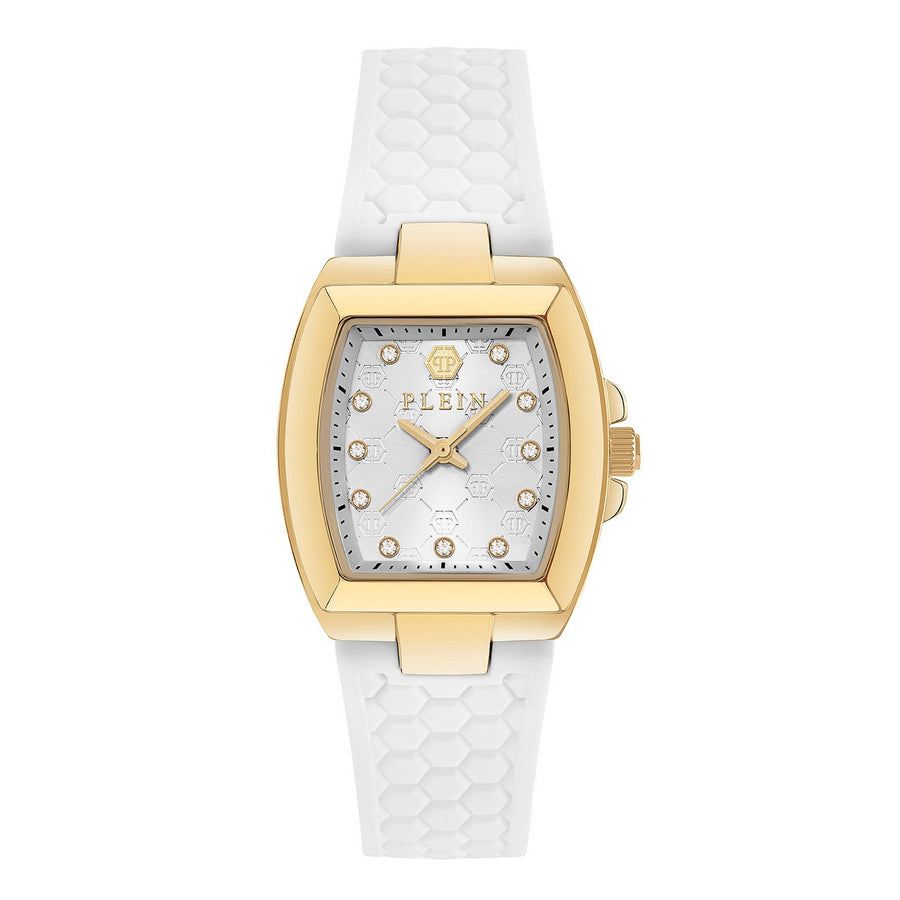 Philipp Plein Womens Supreme Silver White Dial Gold-Tone Silicone Watch PWCHA0226