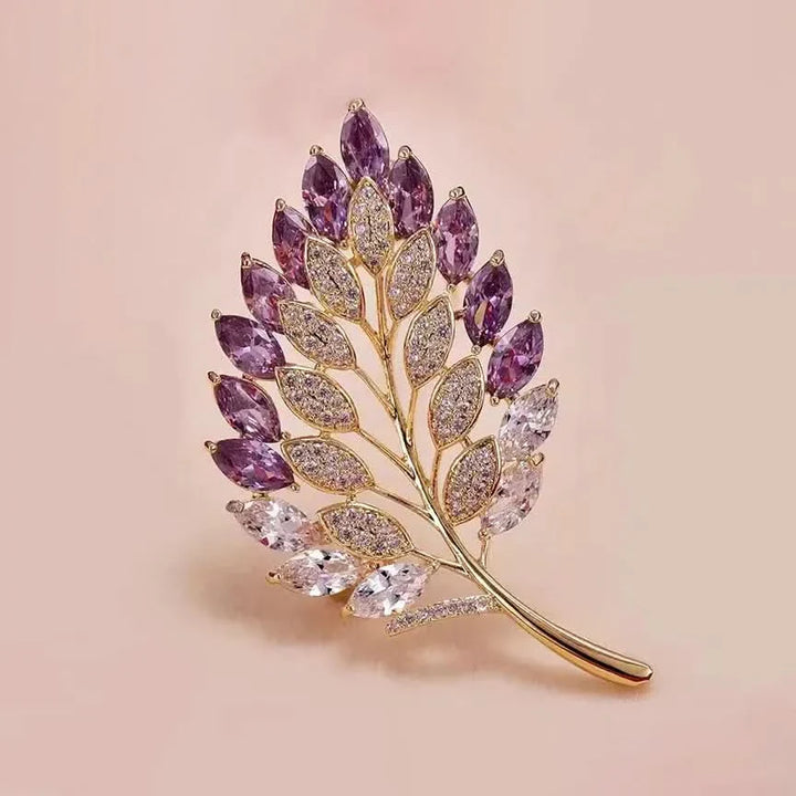Purple Crystal Leaf Brooch