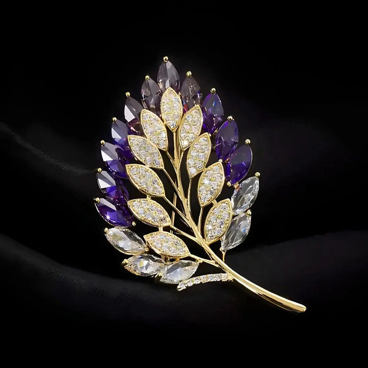 Purple Crystal Leaf Brooch