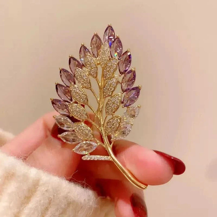 Purple Crystal Leaf Brooch