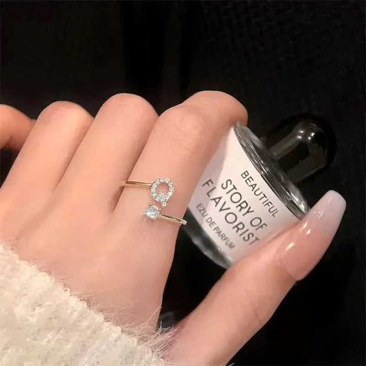 Diamond Initial Letter Silver Ring