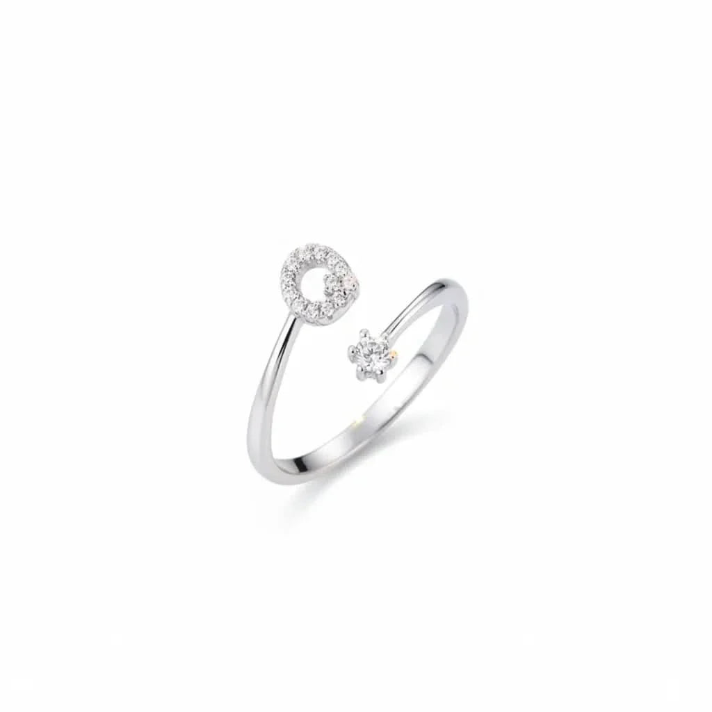 Diamond Initial Letter Silver Ring