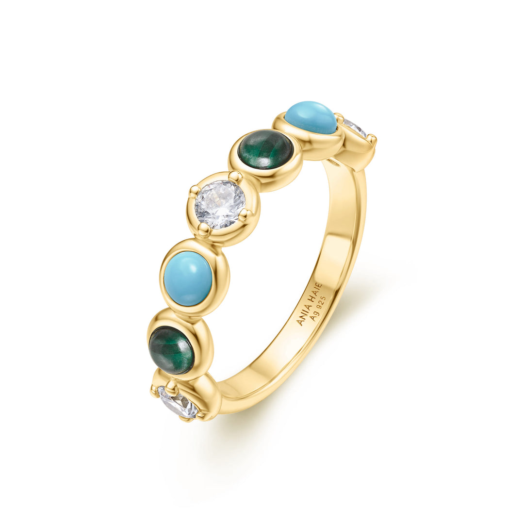 Gold Bezel Malachite Lab Created Turquoise Ring R063-02G