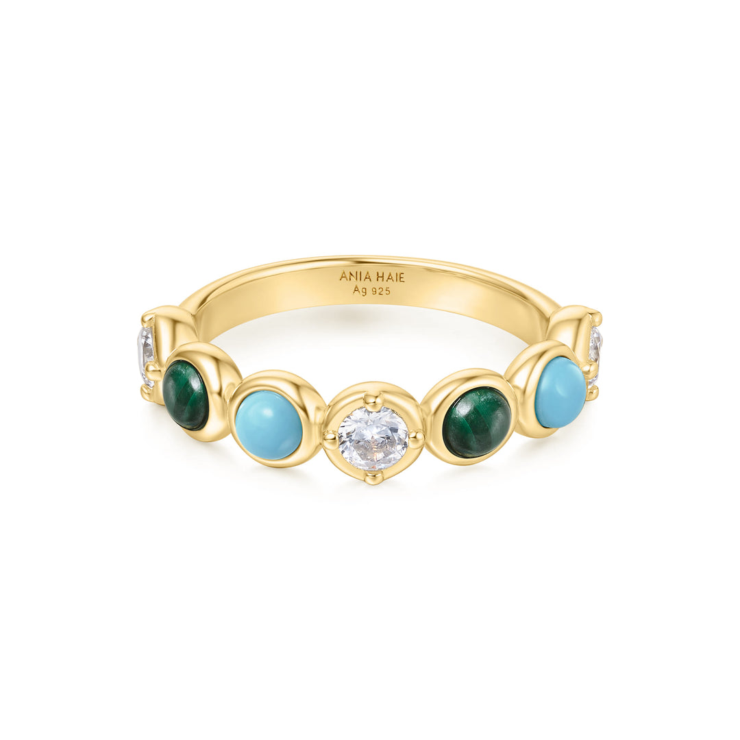 Gold Bezel Malachite Lab Created Turquoise Ring R063-02G