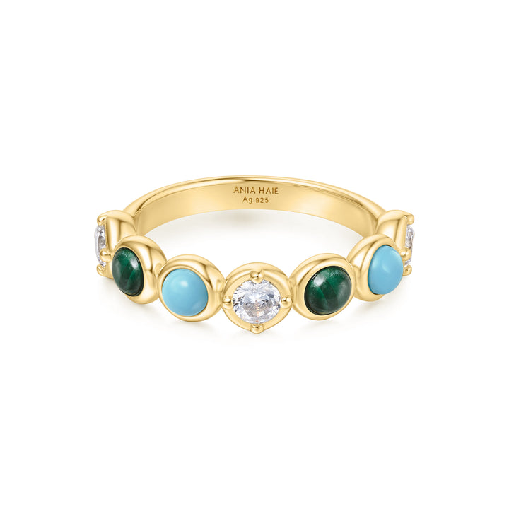 Gold Bezel Malachite Lab Created Turquoise Ring R063-02G