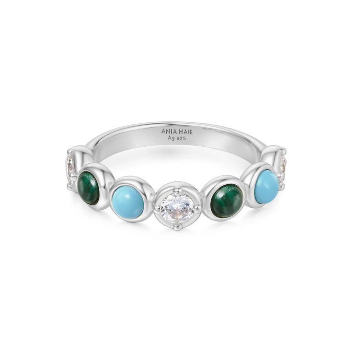 Silver Bezel Malachite Lab Created Turquoise Ring R063-02H