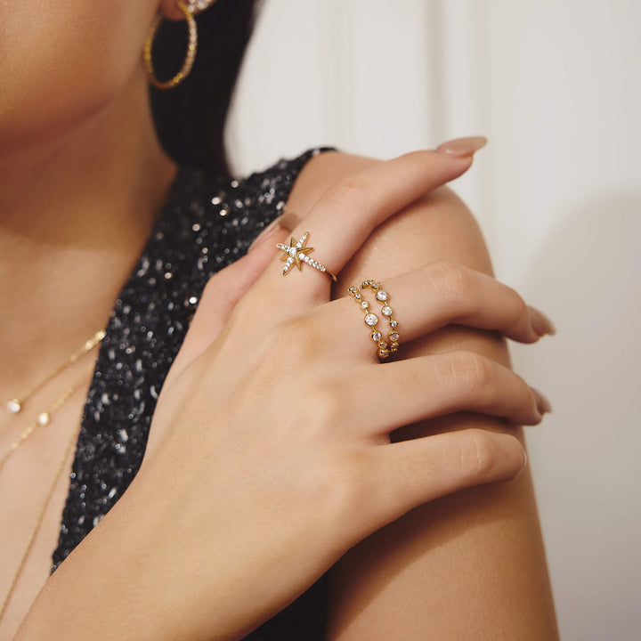 Gold Eight-Pointed Star Signet Ring R065-02G