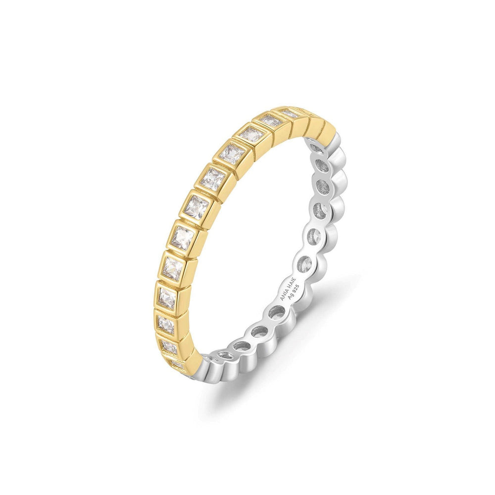 Two-Tone Square and Circle Bezel Ring R066-01T