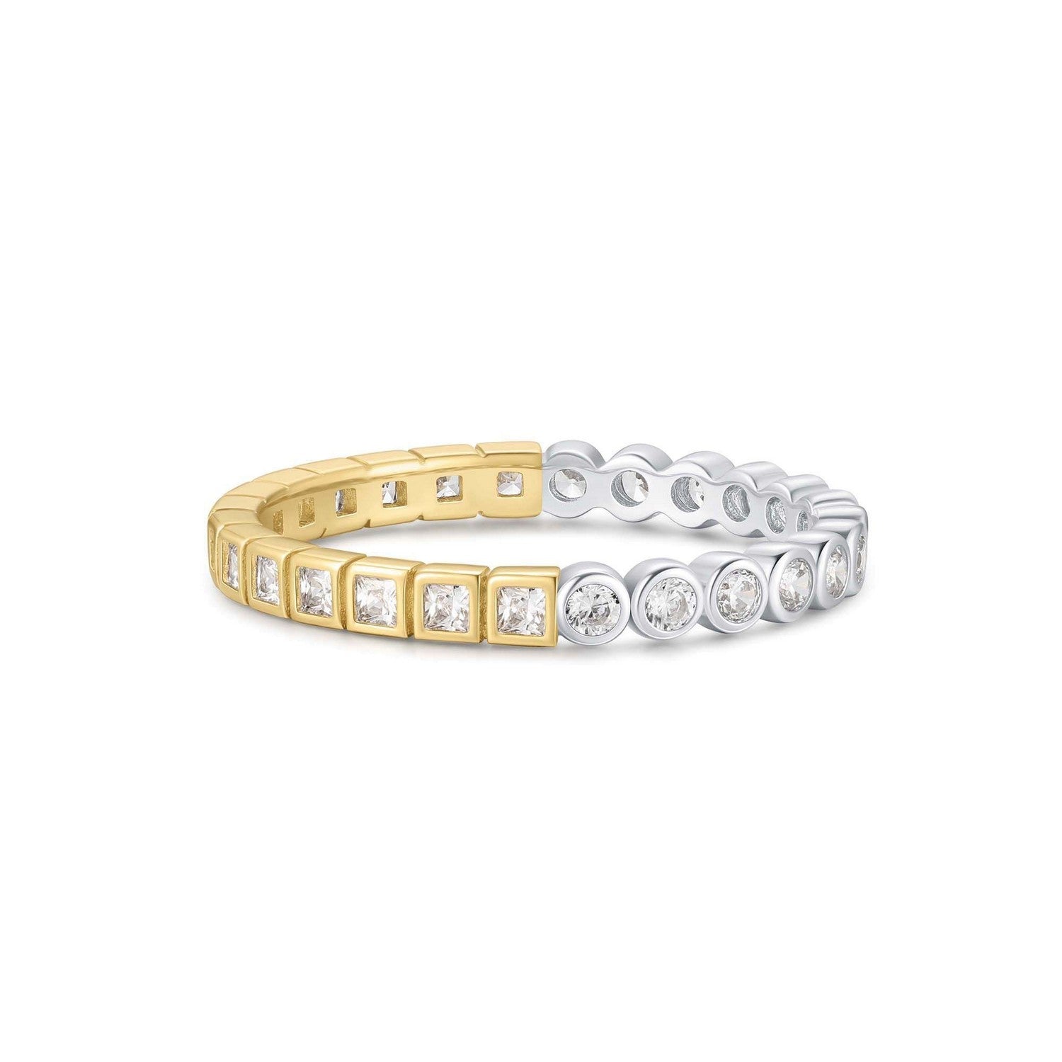 Two-Tone Square and Circle Bezel Ring R066-01T