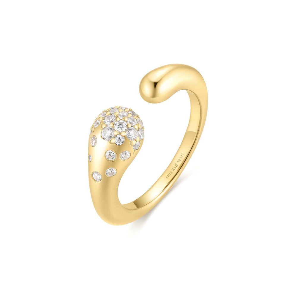 Gold Sparkling Sculptural Crossover Adjustable Ring R066-04G