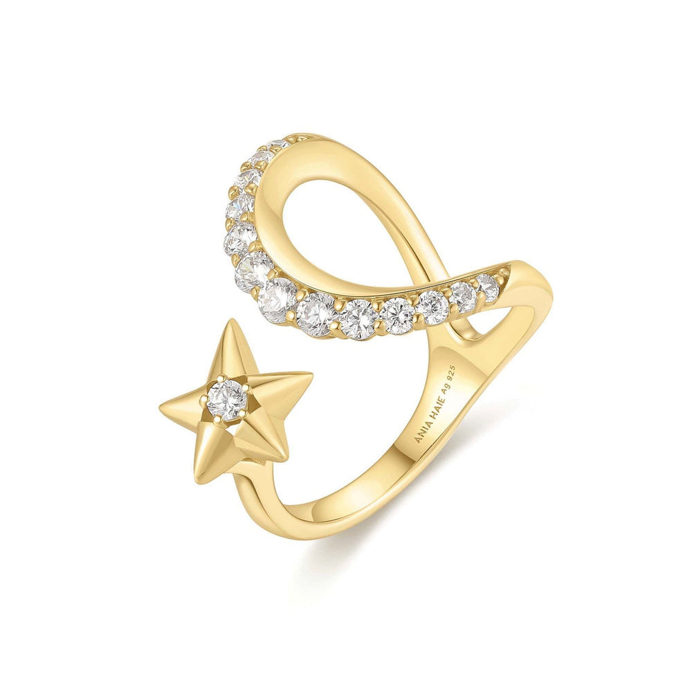 Gold Sparkling Moon and Star Adjustable Ring R066-05G
