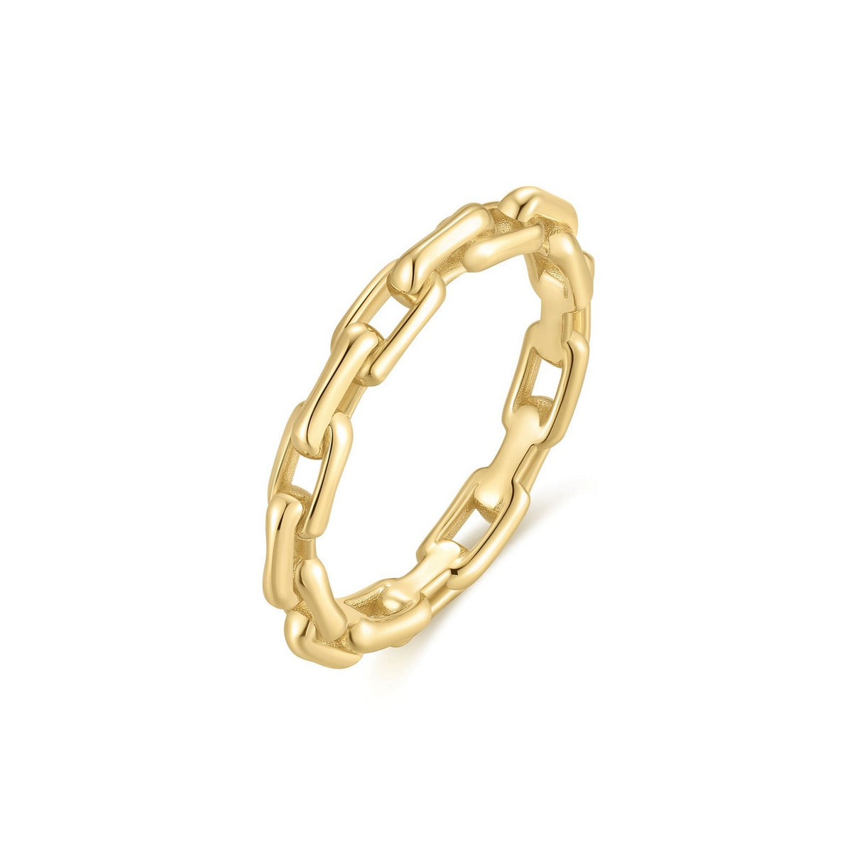 Gold chain-link ring on a white background