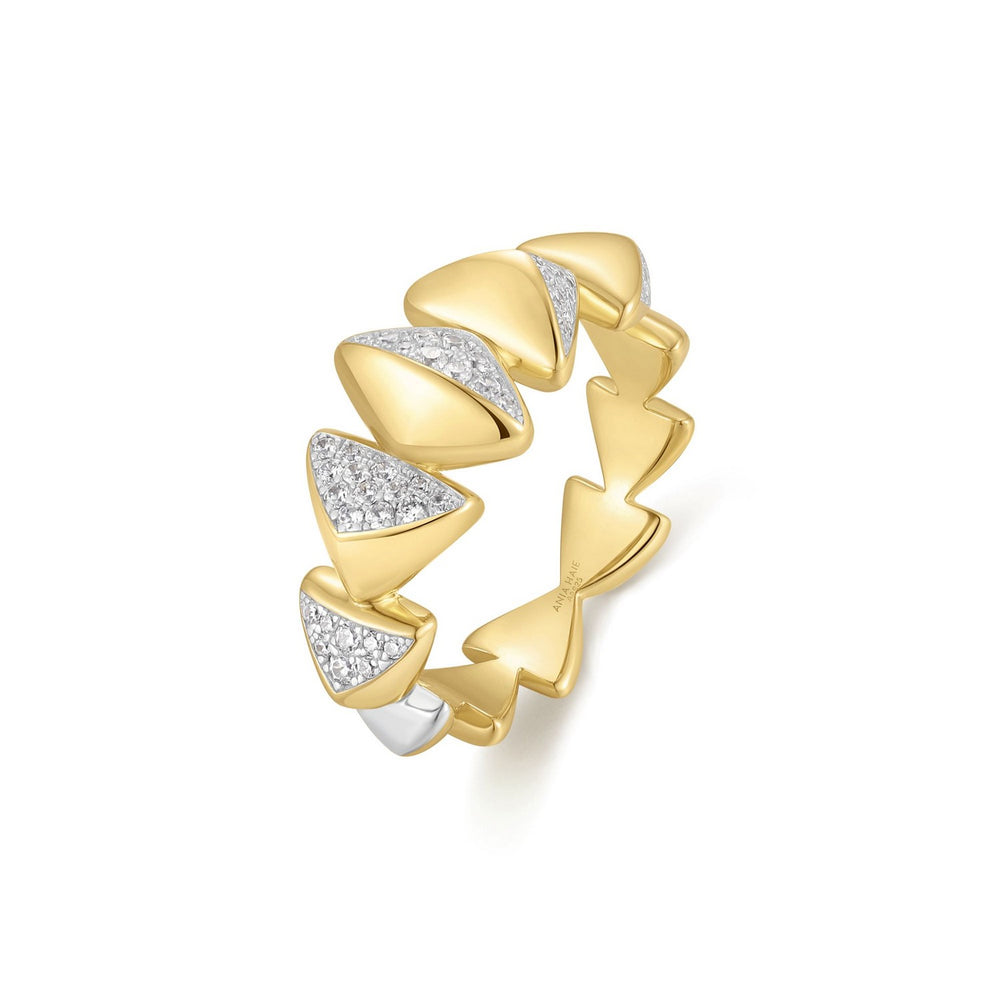 Two-Tone Sparkling Bold Puffy Spike Ring R067-04T