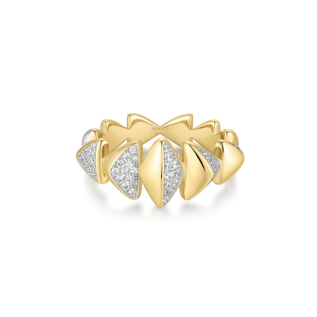 Two-Tone Sparkling Bold Puffy Spike Ring R067-04T