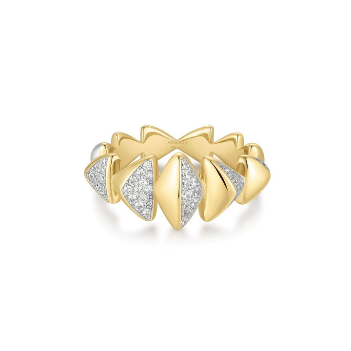 Two-Tone Sparkling Bold Puffy Spike Ring R067-04T