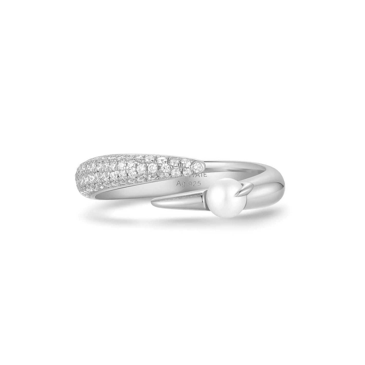 Silver Sparkle Pearl Crossover Adjustable Ring R069-01H