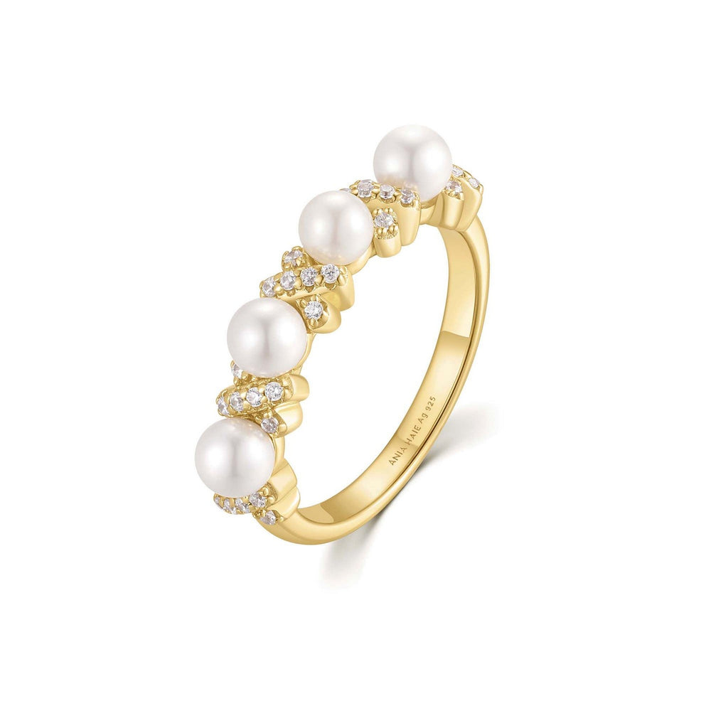Gold Sparkling Braided Shell Pearl Ring R069-02G