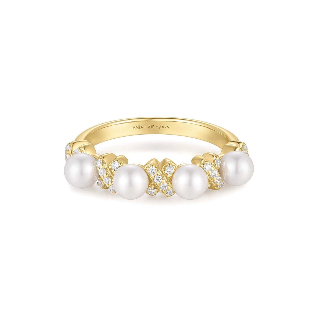Gold Sparkling Braided Shell Pearl Ring R069-02G