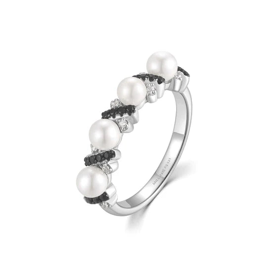 Two-Tone Sparkling Braided Shell Pearl Ring R069-02T