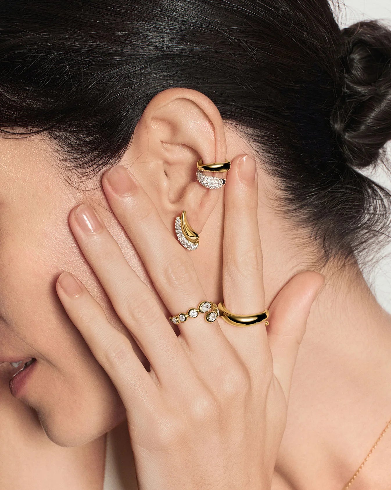 Ania Haie Fluid Light Gold Pave & Polished Teardrop Duet Stud Earrings E078-08G