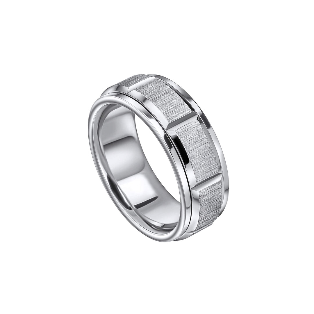 Stainless Steel Baguette Cut Spinner Ring R3933