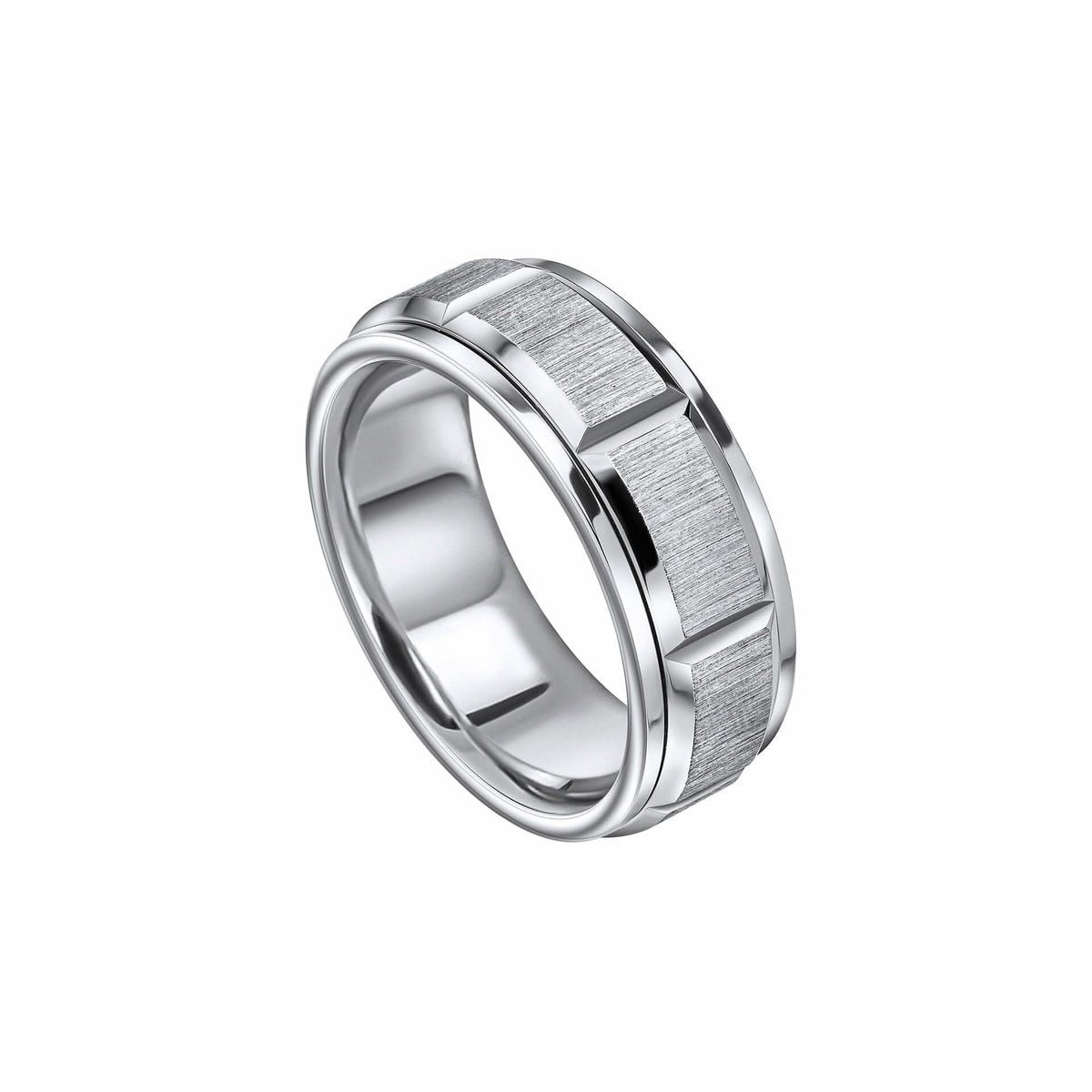 Stainless Steel Baguette Cut Spinner Ring R3933