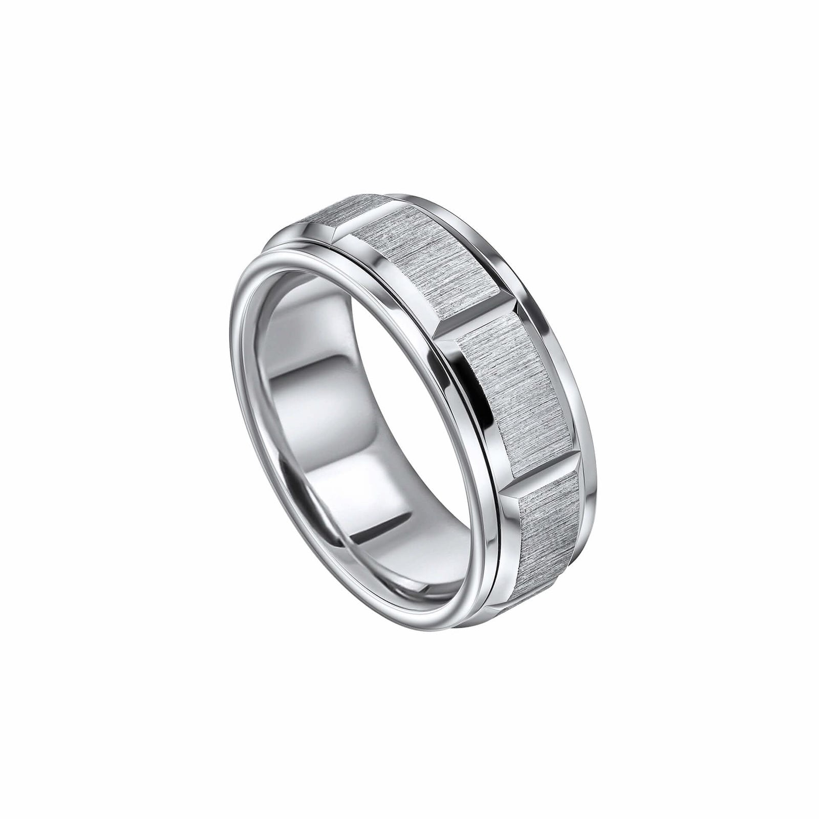 Stainless Steel Baguette Cut Spinner Ring R3933
