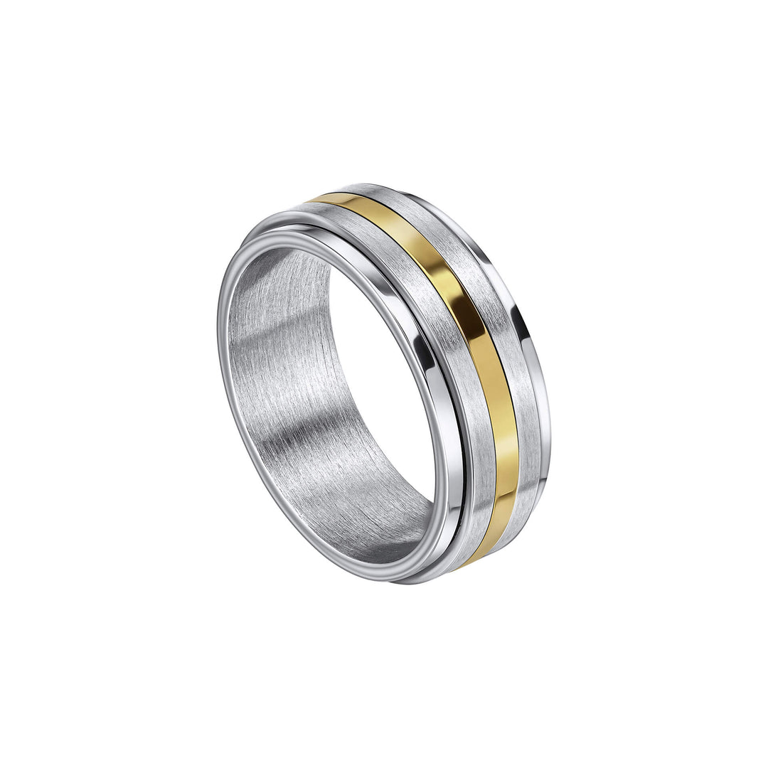 Stainless Steel With Stripe Gold Plated Rotating Band Ring R3935