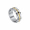 Stainless Steel With Stripe Gold Plated Rotating Band Ring R3935